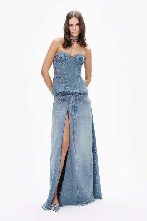 NOCTURNE NOCTURNE SWEETHEART NECKLINE DENIM BLOUSE