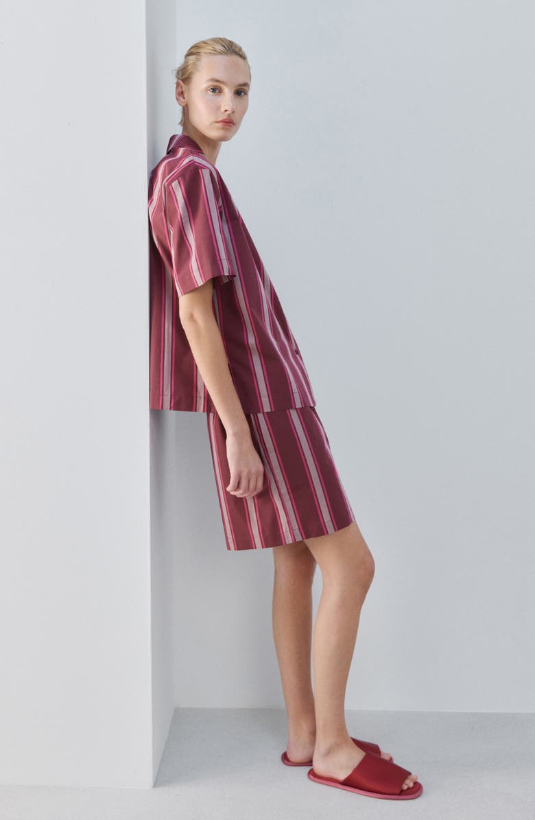 MANGO Stripe Short Sleeve Cotton Pajama Top, Alternate, color, Fuchsia