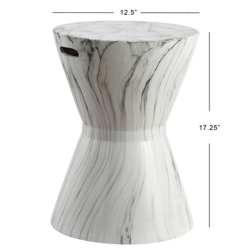 Jonathan Y African Drum 17.3" Marble Finish Ceramic Garden Stool In White Marble Finish