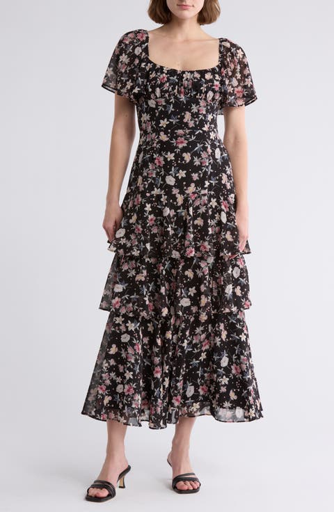 Flutter Sleeve Tiered Maxi Dress