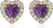 ALLUREZ Heart Lab Amethyst & Round Diamond Halo Stud Earrings 14K 0.68ct