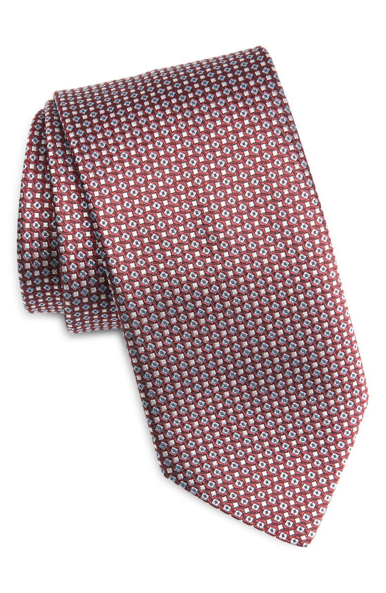 BOSS Geometric Silk Blend Jacquard Tie, Main, color, Bright Red