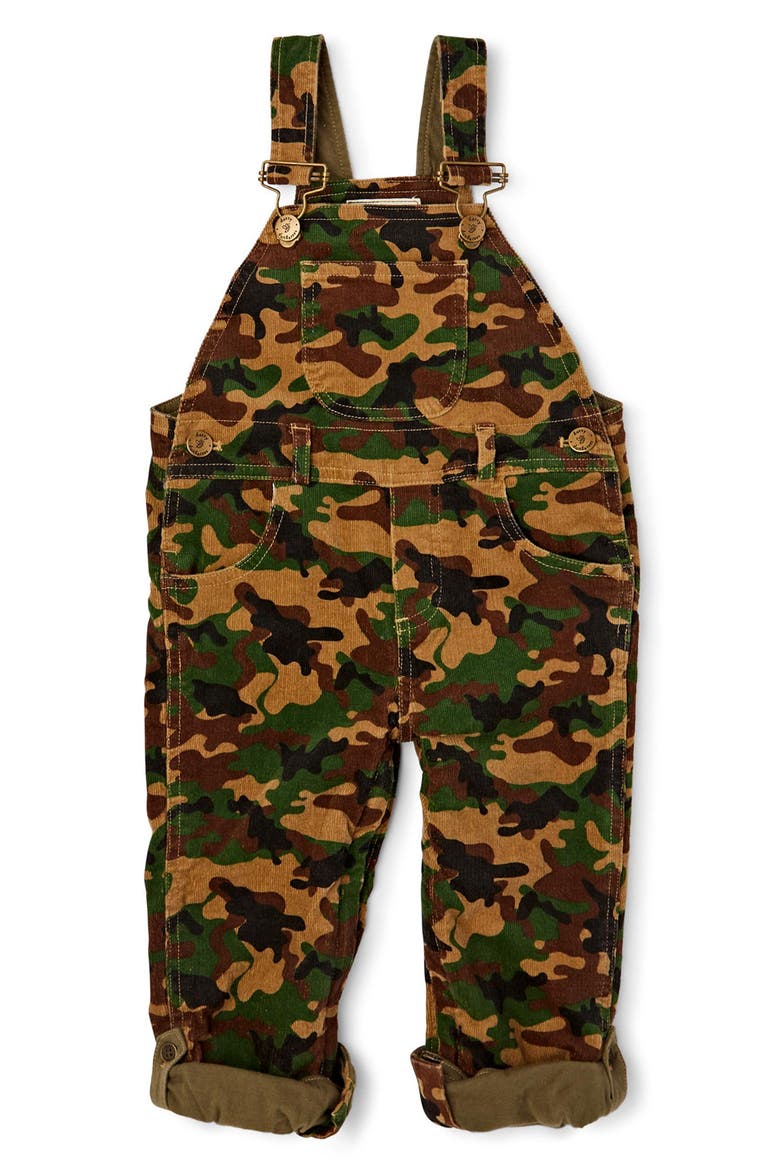 Kids' Camo Print Cotton Corduroy Overalls, Main, color, KHAKI