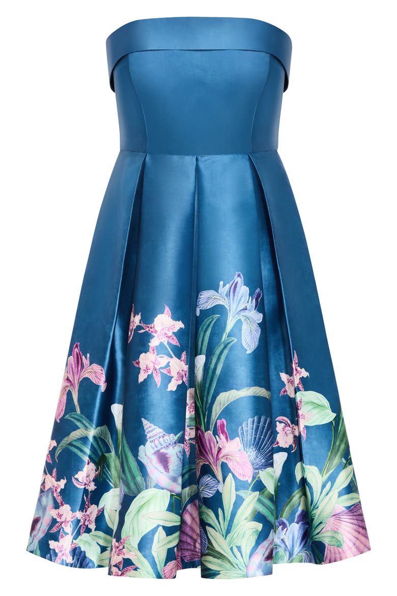 Tiffany Bloom Strapless Fit & Flare Dress, Alternate, color, SEA ART