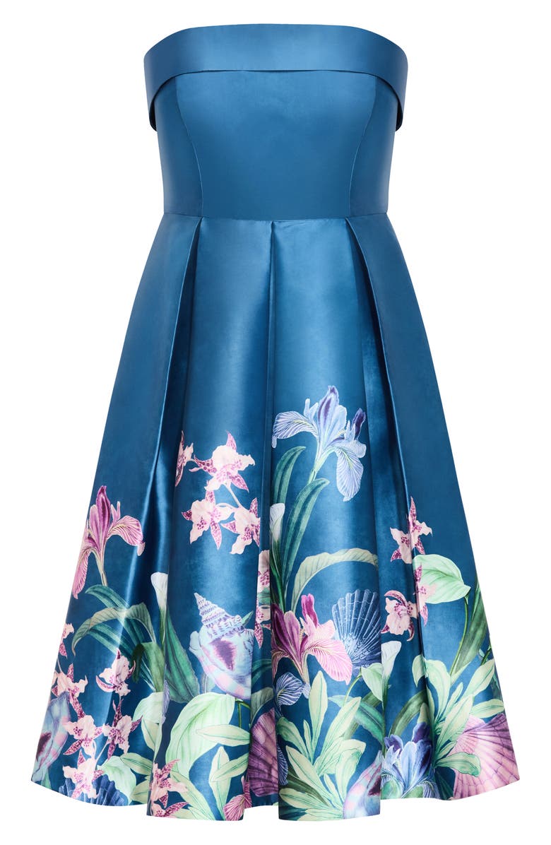 City Chic Tiffany Bloom Strapless Fit & Flare Dress, Alternate, color, Sea Art