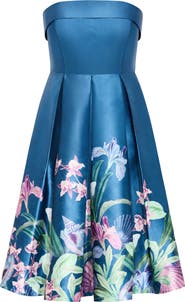 City Chic Tiffany Bloom Strapless Fit & Flare Dress