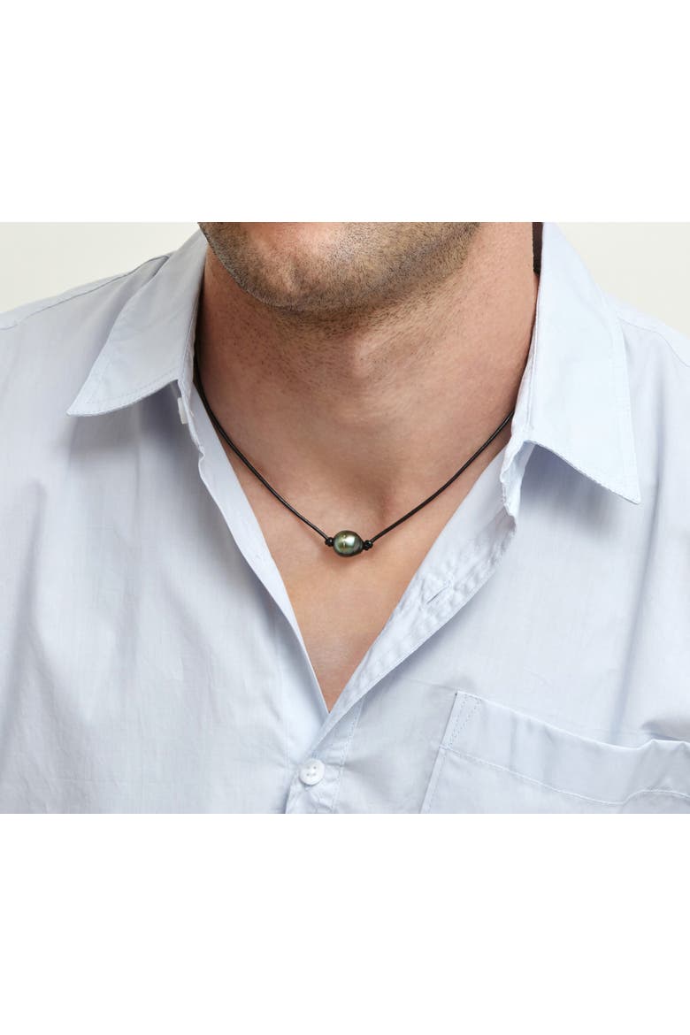 Tahitian Baroque Pearl Leather Necklace for Men, Alternate, color, Black Pearl