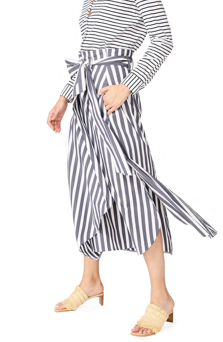 Court & Rowe Wide Stripe Tie Waist Cotton Blend Skirt, Alternate, color,