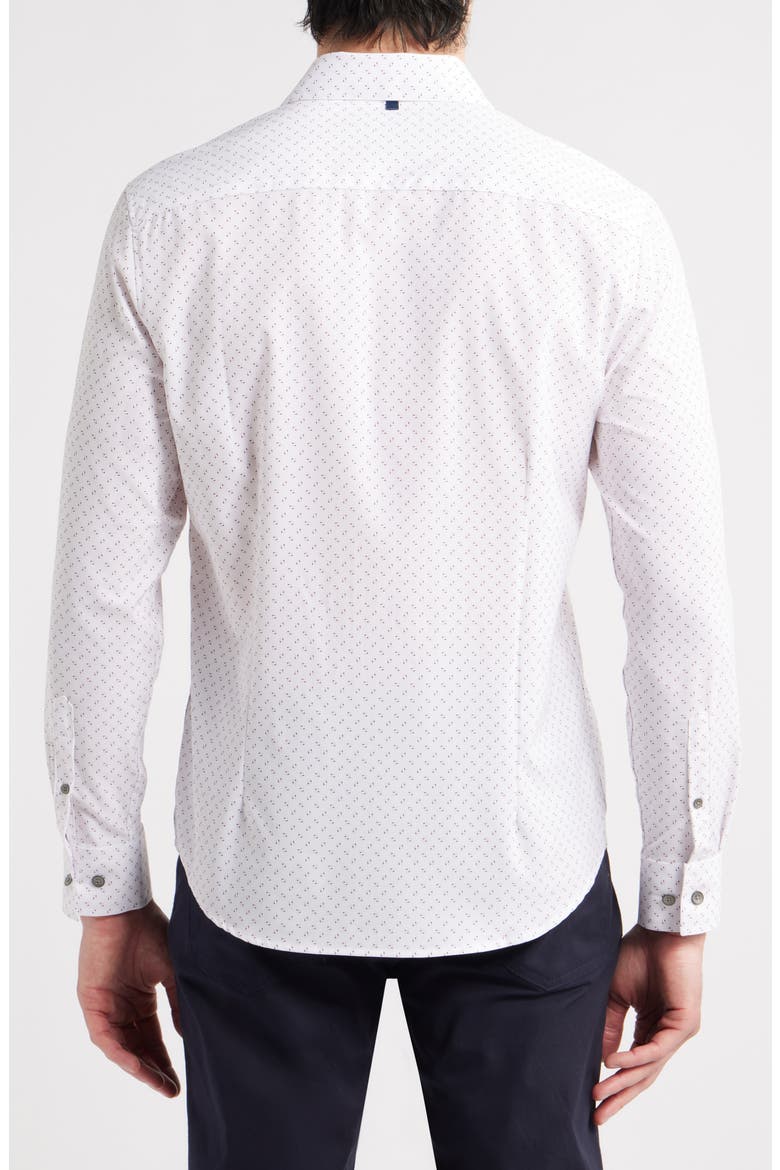 Trim Fit Abstract Square Print Performance Button-Up Shirt, Alternate, color, WHITE/ RED
