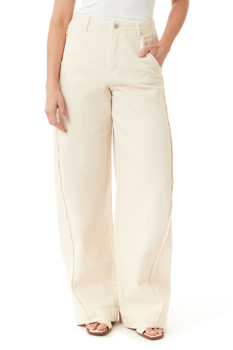 Aiden Frayed Relaxed Barrel Wide Leg Jeans, Main, color, ECRU