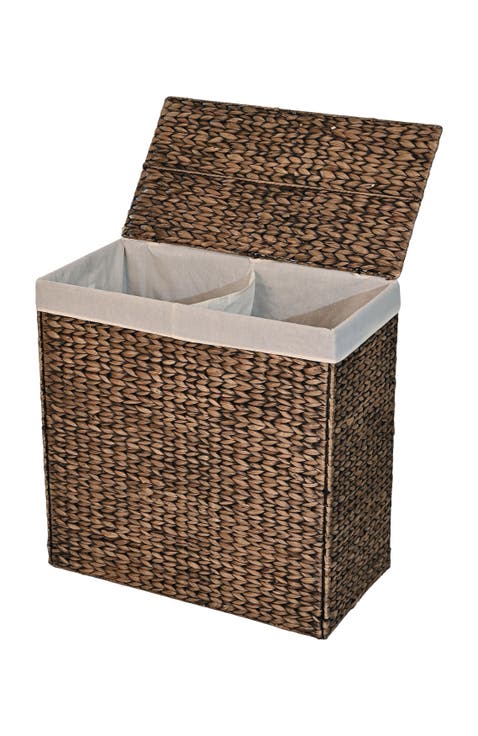 Sawyer Classic Farmhouse Handwoven Hyacinth 2-Section Collapsible Laundry Hamper with Washable Liner, Handles, and Lid