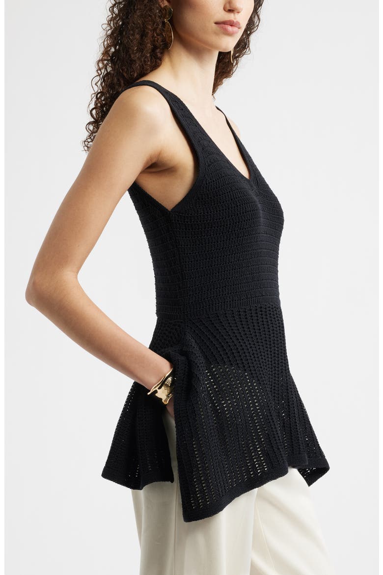 V-Neck Peplum Sweater Tank, Alternate, color, BLACK