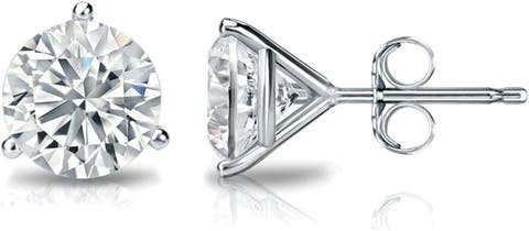 14k White Gold Lab-Grown Round Diamond 3-Prong Stud Earrings