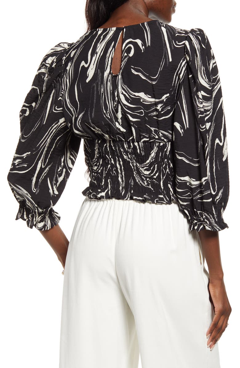 Open Edit Balloon Sleeve Smocked Crop Top, Alternate, color,