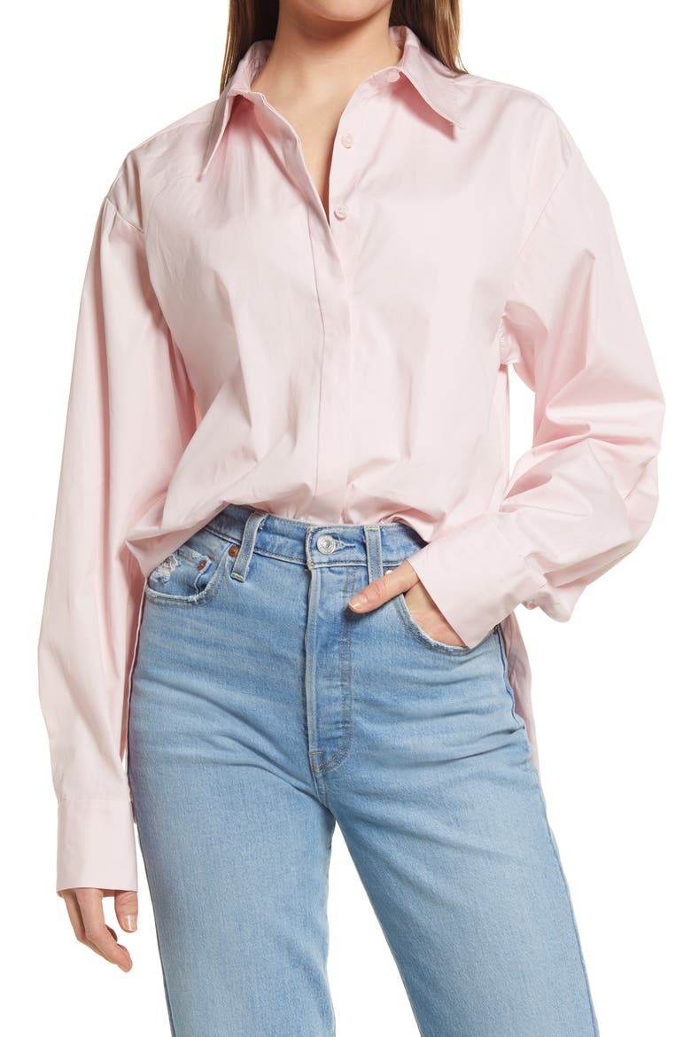 Relaxed Poplin Button-Up Shirt, Main, color, PINK CHALK