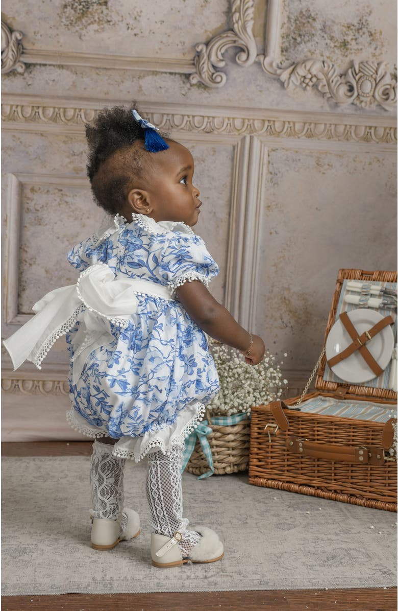Petite Maison Kids Jaylin Linen Romper, Alternate, color, Blue And White Flower Print