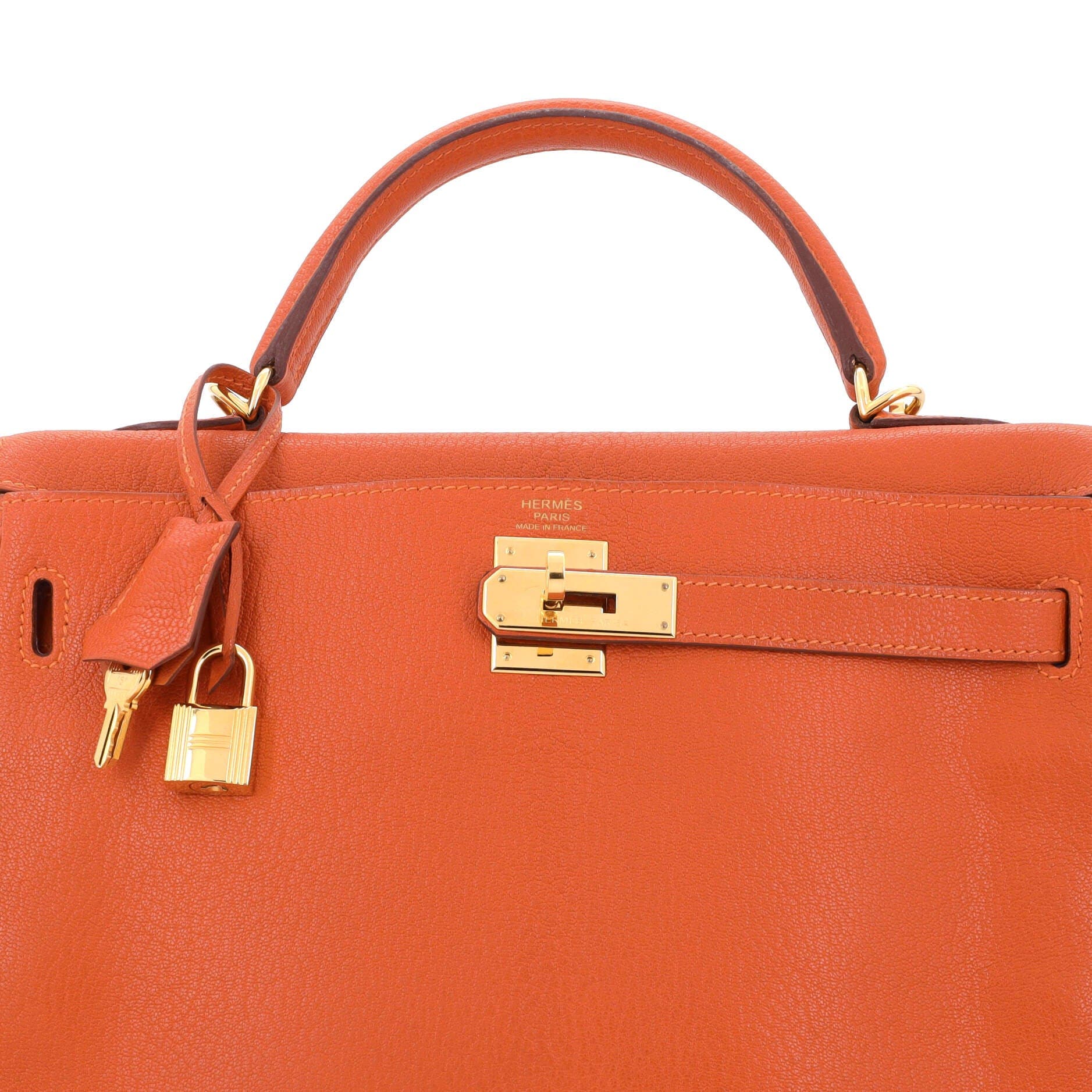 Pre-Owned Hermes Kelly Handbag Orange Chevre de Coromandel with Gold Hardware 32, Alternate, color, 