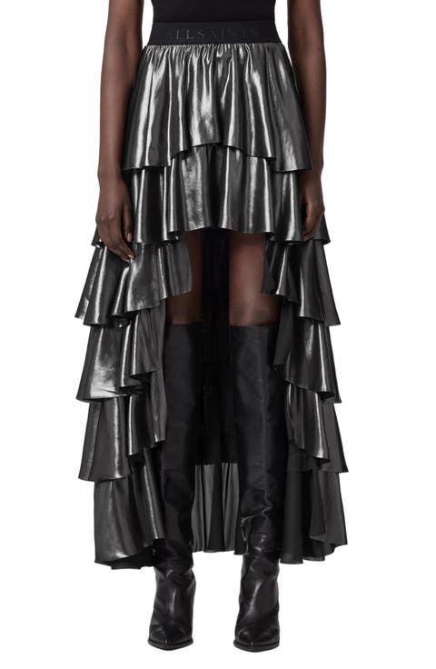 Cavarly Metallic High-Low Maxi Skirt