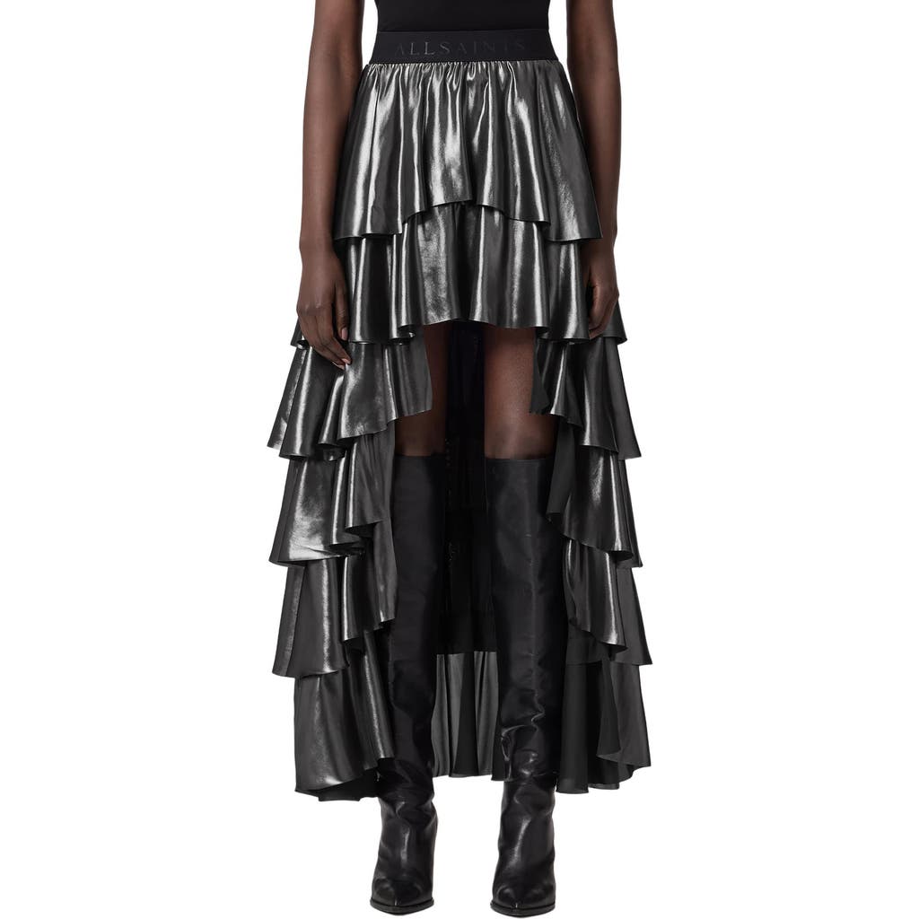 Allsaints Cavarly Metallic High-low Maxi Skirt In Black