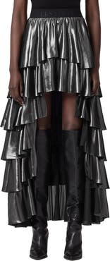 AllSaints Cavarly Metallic High-Low Maxi Skirt