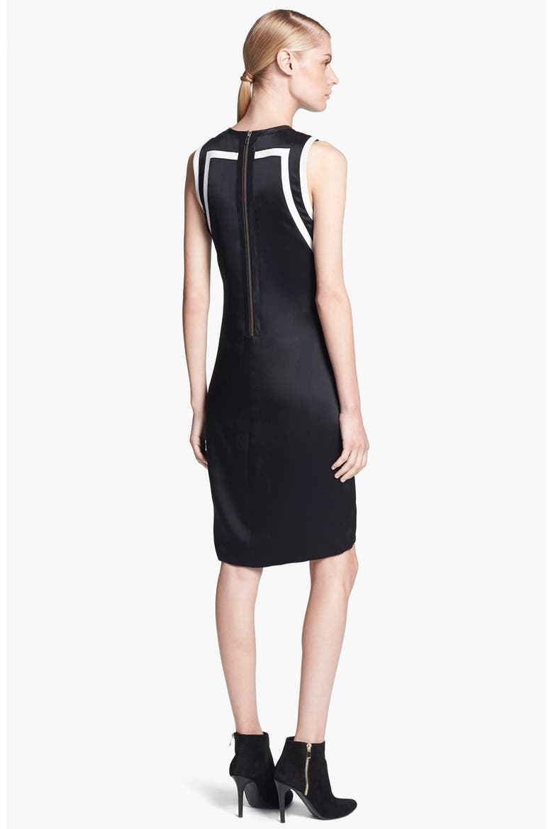 Sleeveless Paneled Print Silk Dress, Alternate, color, SILVER