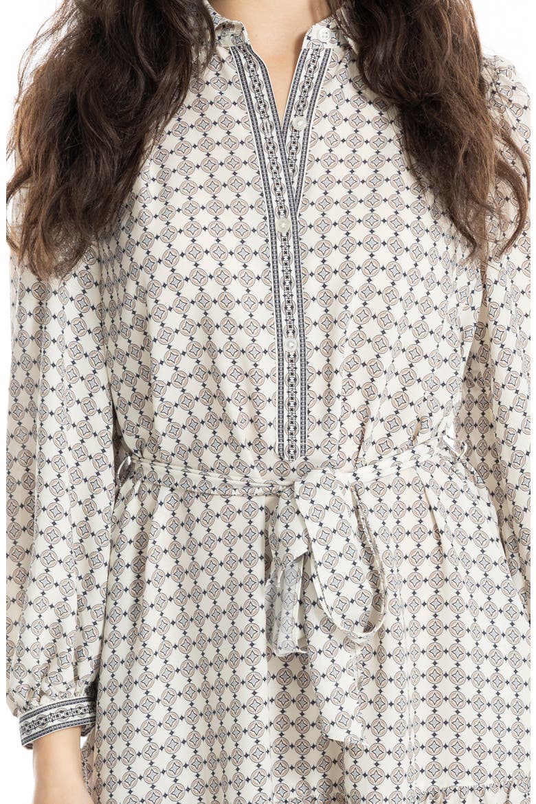 Long Sleeve Button Front Crepe Dress, Alternate, color, CRMNUDGF-CREAM/NEUTRAL DIAMOND GEO FOULARD