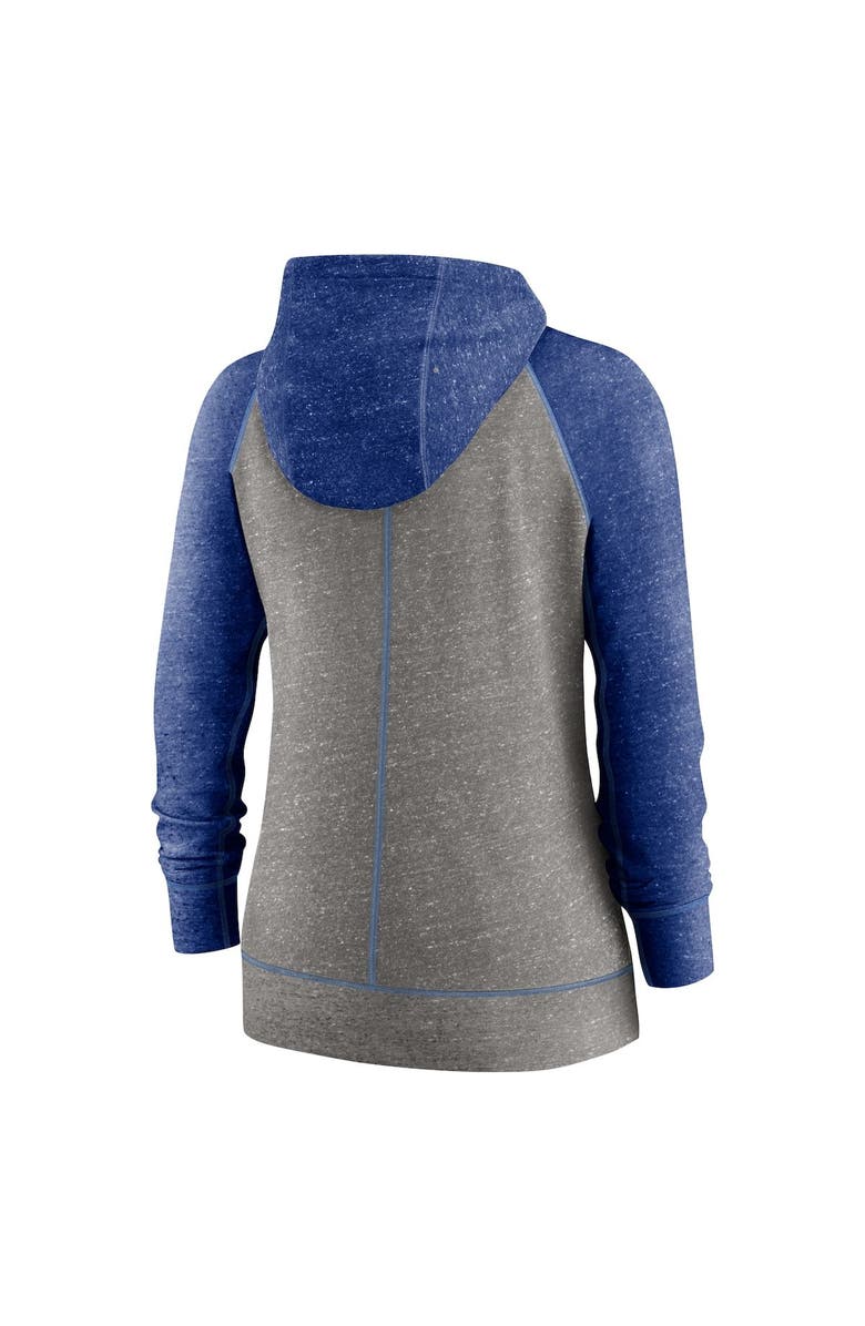 Nike Women's Nike Heathered Charcoal/Heathered Royal Toronto Blue Jays Split Wordmark Gym Vintage Raglan Slub Full-Zip Hoodie, Alternate, color,