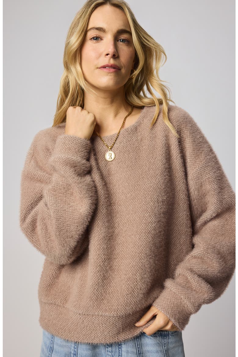 Fallon Fuzzy Crewneck Sweater, Alternate, color, MACCHIATO BROWN
