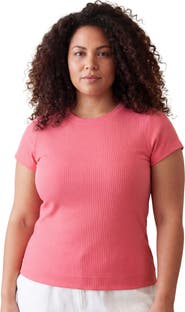 24seven Comfort Apparel Curvy Basic Ribbed Knit Round Neck Short Sleeve Top