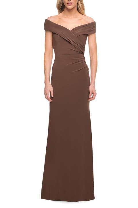 Off The Shoulder Jersey Dress with Ruching