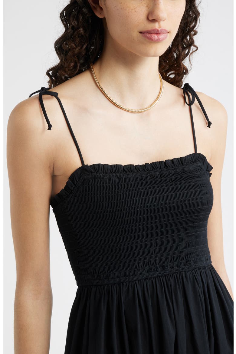 Smocked Stretch Cotton Midi Sundress, Alternate, color, BLACK