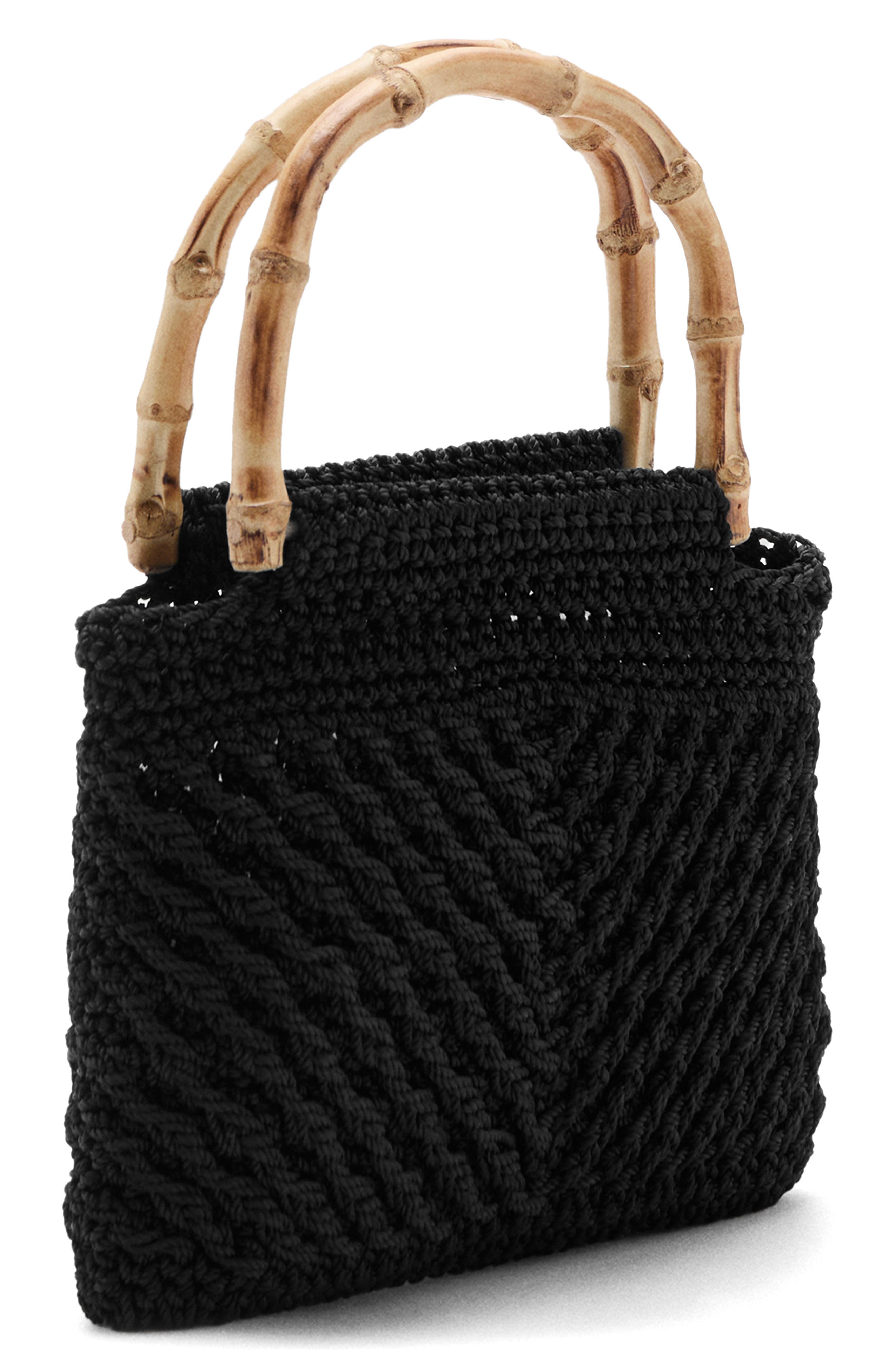 Braided Bamboo Handle Handbag, Alternate, color, BLACK