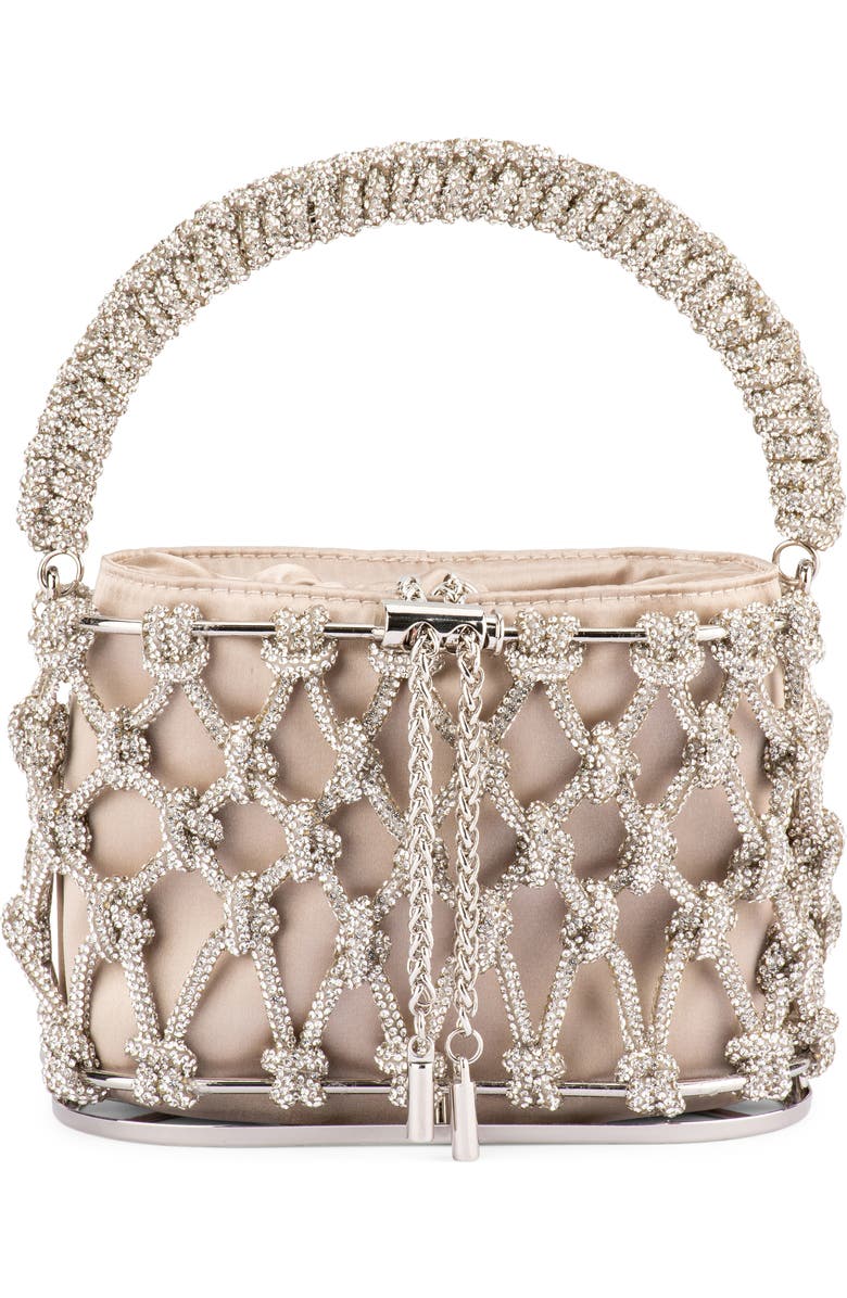 Olga Berg Amelia Crystal Cage Top Handle Bag, Main, color, Natural