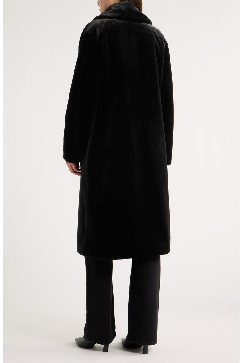 Faux Fur Double Breasted Long Coat, Alternate, color, BLACK