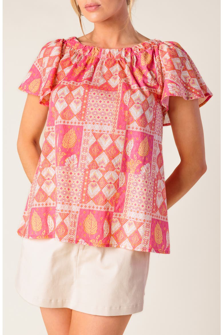 Cotton Woven Top, Main, color, PINK/ ORANGE