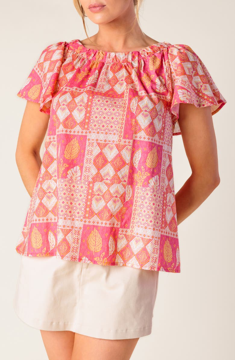 FLYING TOMATO Cotton Woven Top, Main, color, Pink/ Orange