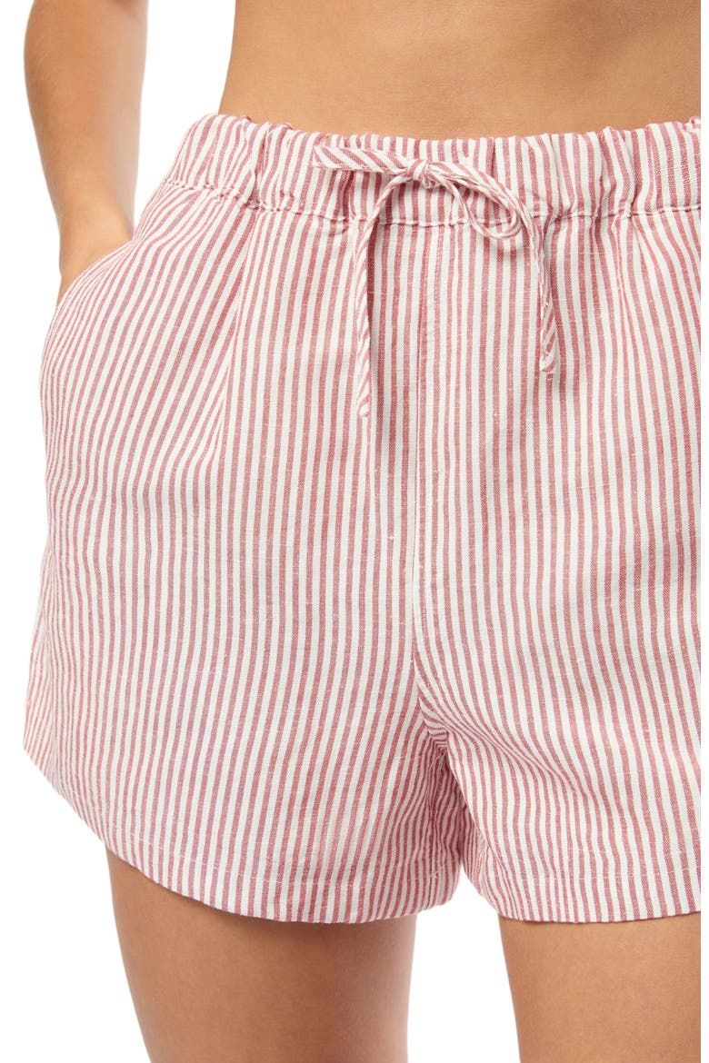 Air Linen Elastic Drawstring Short, Alternate, color, DARK RED/WHITE