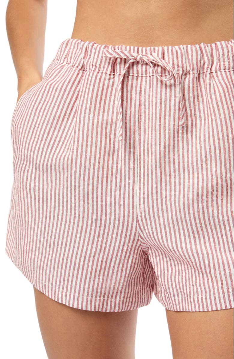 Onia Air Linen Elastic Drawstring Short, Alternate, color, Dark Red/White