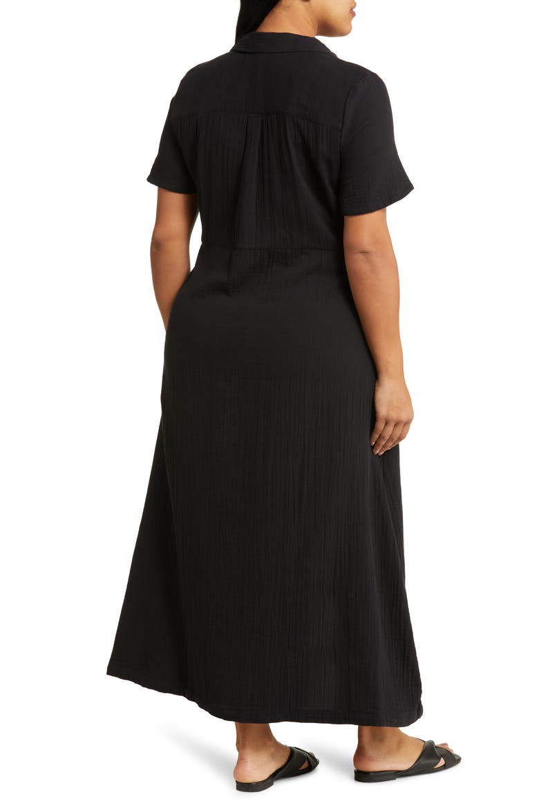 Tie Front Cotton Gauze Maxi Dress, Alternate, color, BLACK