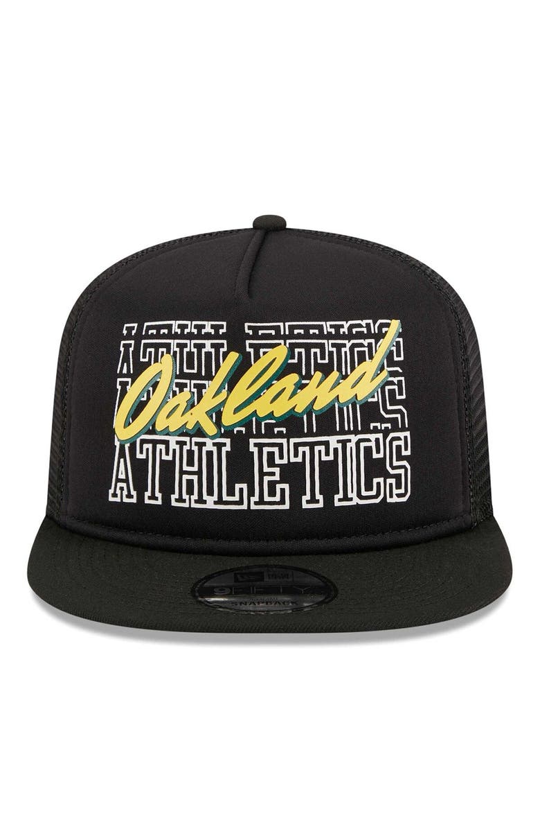 New Era Men's New Era Black Oakland Athletics Street Team A-Frame Trucker 9FIFTY Snapback Hat, Alternate, color, Black