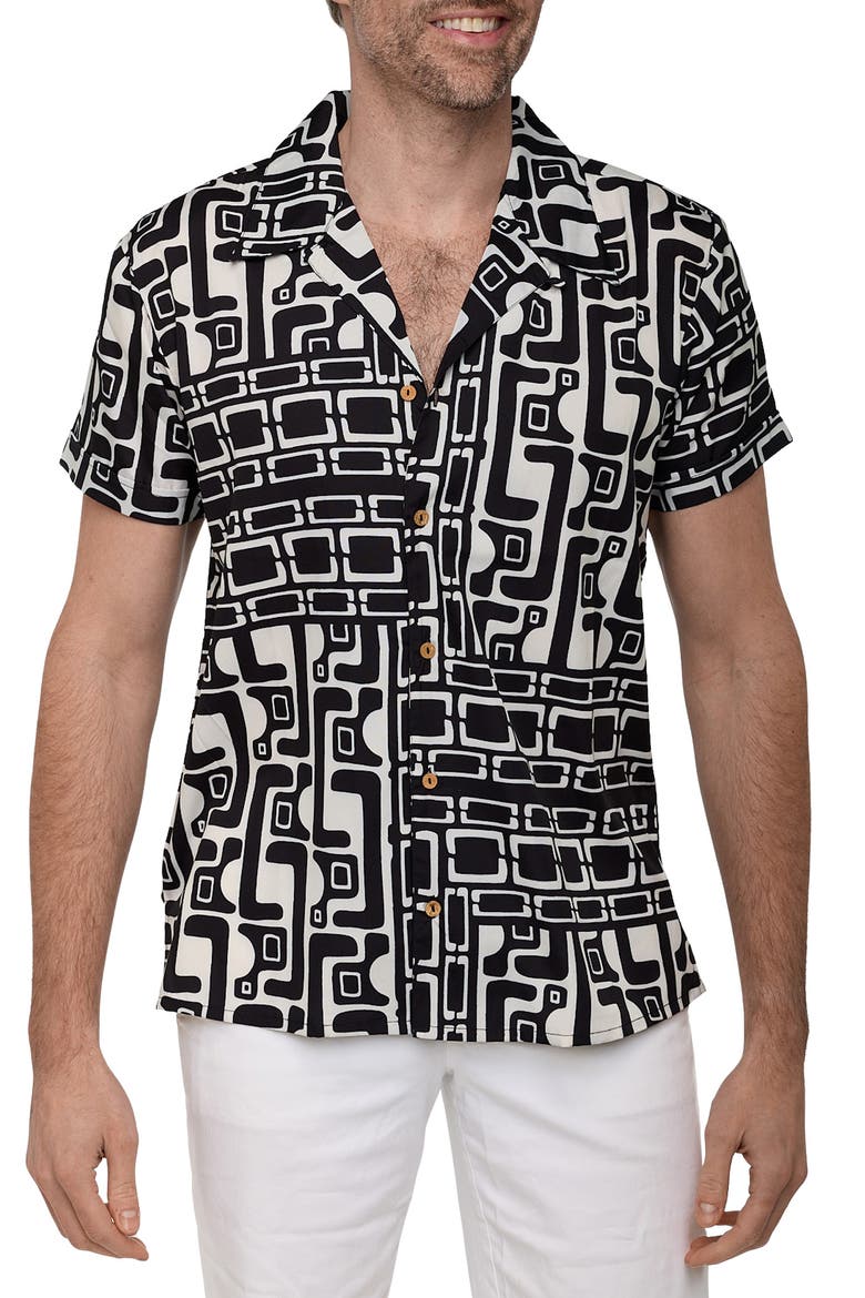 Extra Trim Fit Camp Shirt, Main, color, BLACK