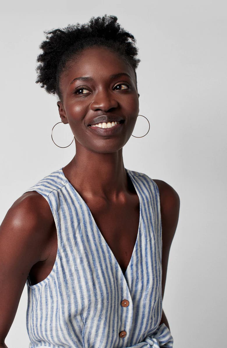 Faherty Margaux Stripe Belted Linen Midi Dress, Alternate, color, 