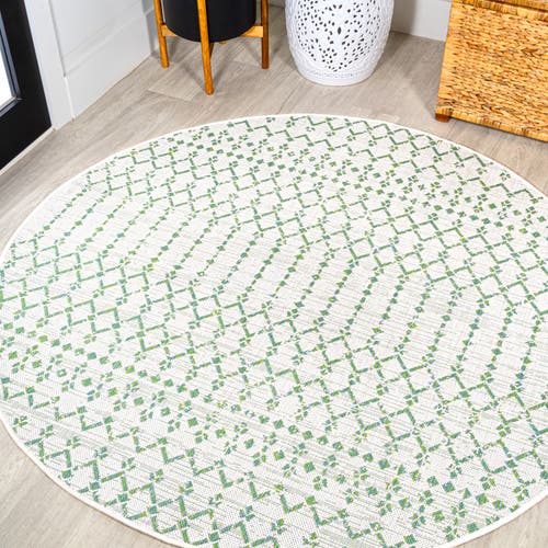 Jonathan Y Ourika Moroccan Geometric Textured Weave Indoor/outdoor Round Area Rug In Green/ivory
