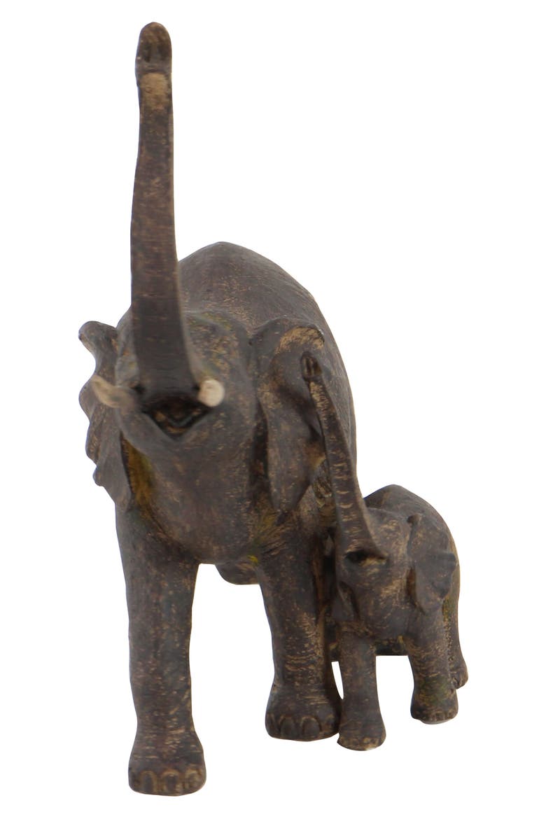 Brown Polystone Eclectic Elephant Sculpture, Alternate, color, BROWN