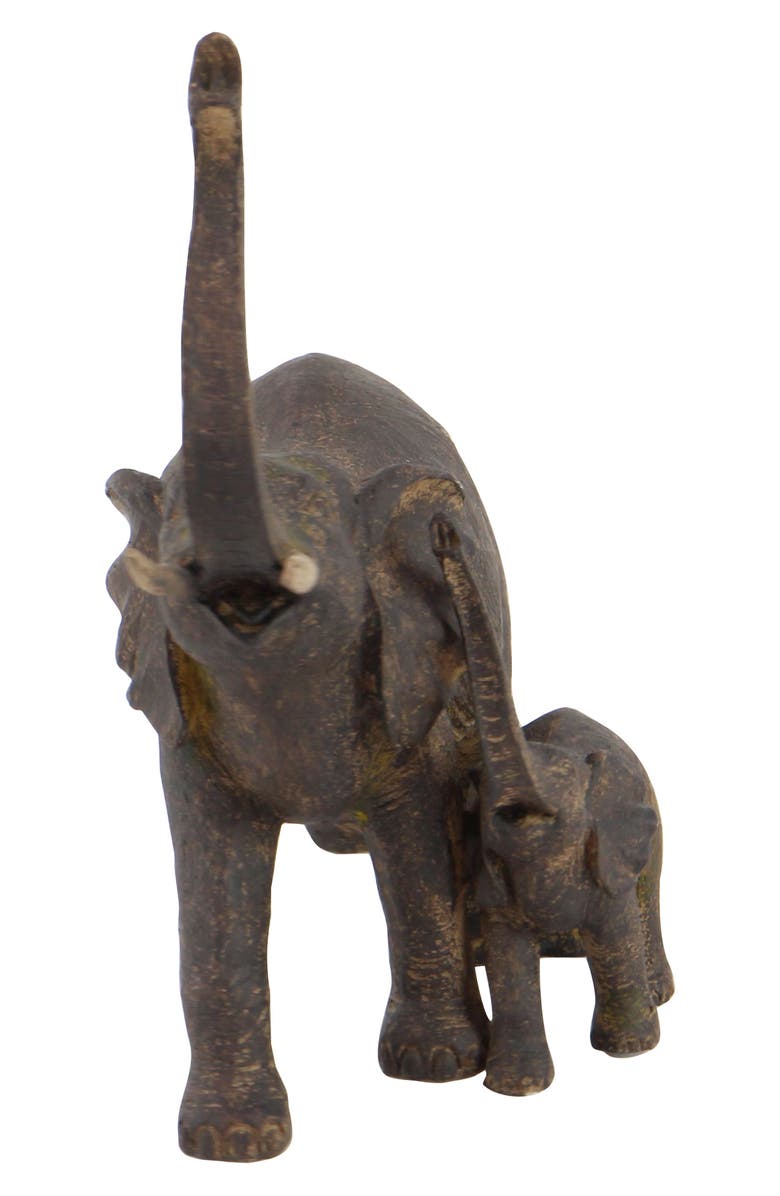 WILLOW ROW Brown Polystone Eclectic Elephant Sculpture, Alternate, color, Brown