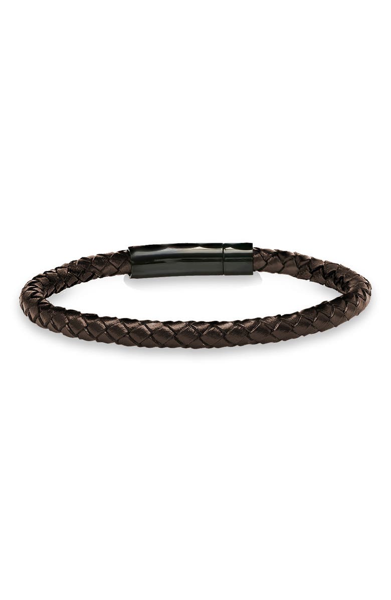 HMY JEWELRY Braided Leather Bracelet, Main, color, Black