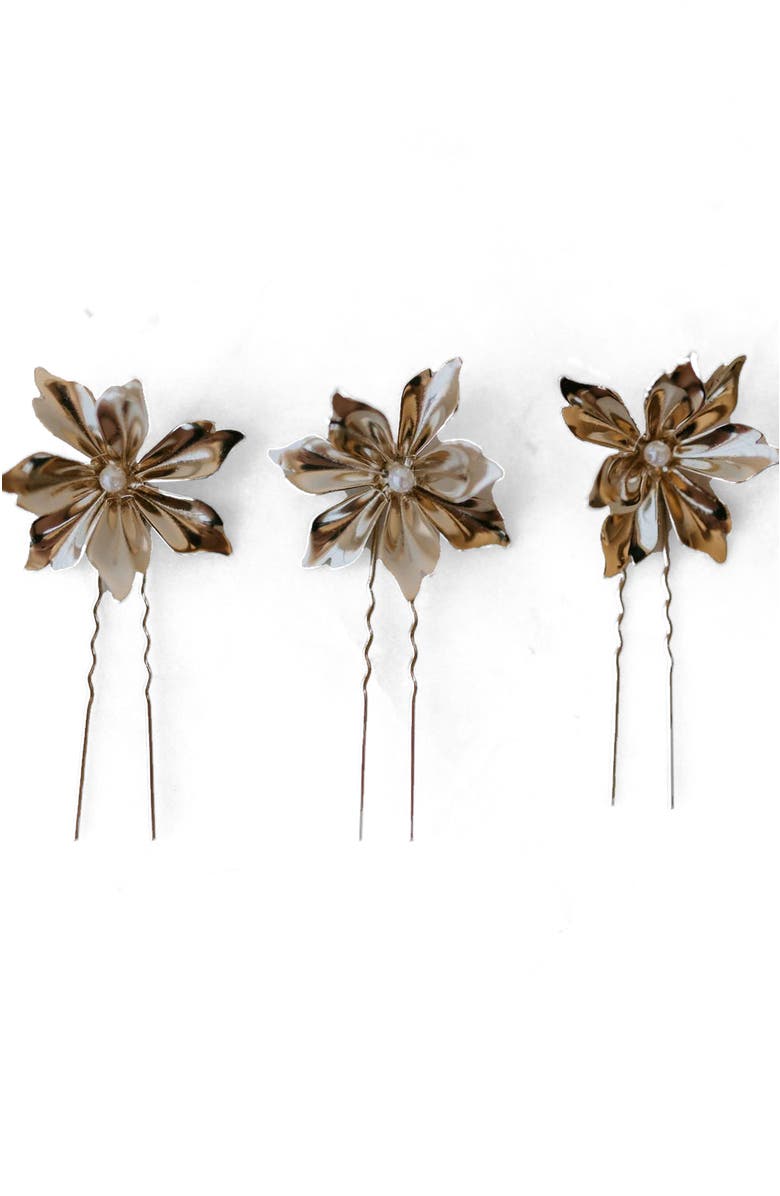 Untamed Petals Comet Pearl Pins, Main, color, Gold