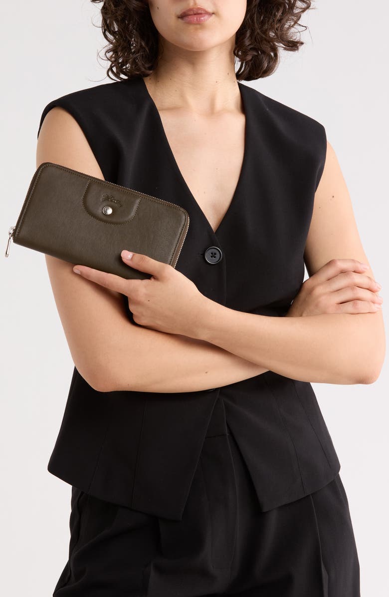 Longchamp Le Pilage Cuir Zip Wallet, Alternate, color, Khaki