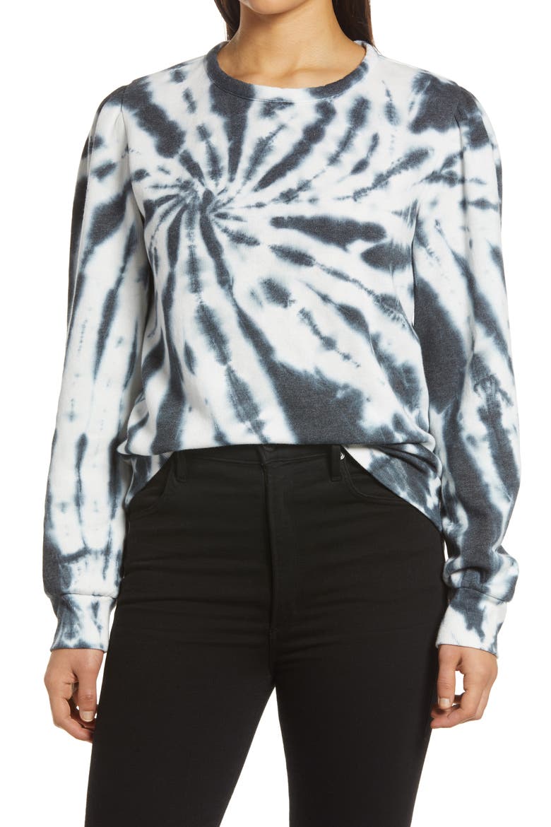 Puff Sleeve Sweatshirt, Main, color, BLACK TIE DYE