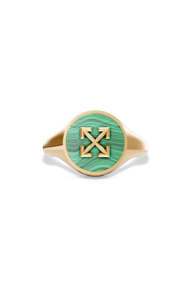 Malachite Arrow Signet Ring, Main, color, YELLOW GOLD